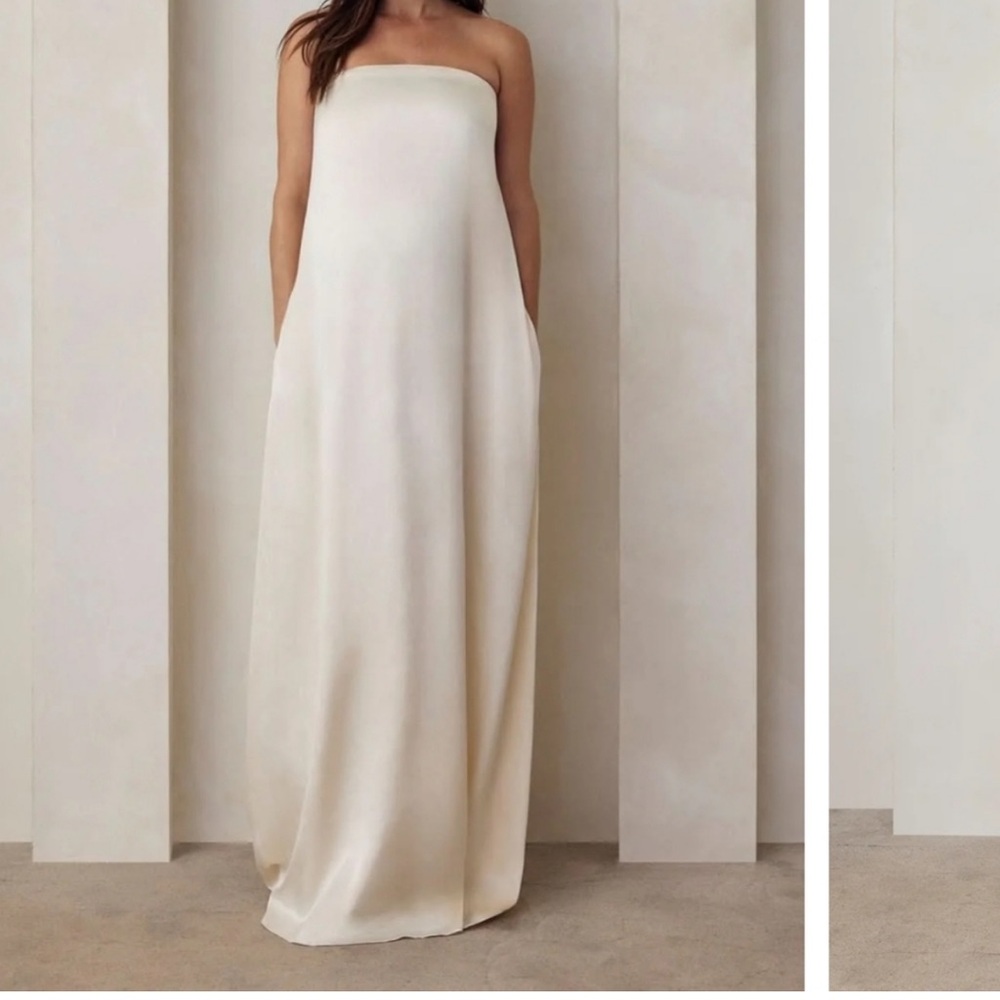 Bumpsuit strapless Cream Maxi Dress